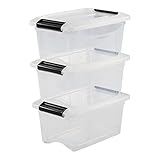Iris Ohyama, 3er-Set, Aufbewahrungsboxen, 5 L, mit Clips, stapelbar, Wohnzimmer, Schlafzimmer, Garage - New Top Box NTB-5 - Transparent