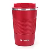 CS COSDDI Thermobecher- Isolierbecher, Edelstahl Travel Mug, 13oz/380ml Vakuum auslaufsicher Reisebecher mit Deckel, Autobecher, doppelwandig isoliert für Kaffee, Wasser und Tee, Kaffee-to-go Becher