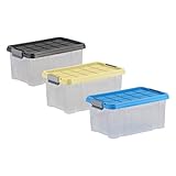 axentia Aufbewahrungsbox mit Deckel, Stapelbox aus Kunststoff 5 Liter, Eurobox transparent, Maße: ca. 30 x 14 x 15 cm, Anthrazit, blau oder gelb - Farbe nicht wählbar