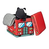 Relaxdays Faltbare Spielzeugkiste Feuerwehr HBT 32 x 48 x 32 cm stabiler Kinder Sitzhocker als Spielzeugbox aus Kunstleder mit Stauraum ca. 37 l und Deckel zum Abnehmen für Kinderzimmer, Firetruck
