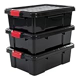 Iris Ohyama, 3er-Set, Aufbewahrungsbox, DIY, 25 L, mit Clips, stapelbar, Garage - Power Box SK-230 - Schwarz