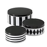 CasaJame 3er Set Metall Keksdose Plätzchendose schwarz weiß gestreift Rhombus Sortiert H6-9cm