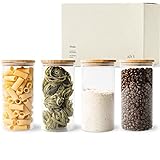 KIVY Vorratsdosen Glas mit Deckel - 4 x 1200ml - Luftdichte Glasbehälter mit Deckel - Vorratsgläser mit Deckel Holz - Vorratsdosen mit Deckel Glas - Vorratsglas Set - Müsli Aufbewahrung Küche Glas