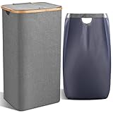 Do-Electr 100L Wäschekorb mit Deckel, Wäschesammler Faltbar Wäschetonne Wäschebox Wäschetruhe Wäschesack Laundry Baskets mit Herausnehmbaren Wäschesack für Bad und Schlafzimmer