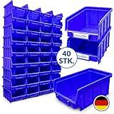 40x Stapelboxen Blau Größe 2 Werkstatt Garage Sichtlagerboxen 175x103x76mm Lagerboxen blaue Sichtlagerkästen Kleinteile Aufbewahrung Stapelbox PP