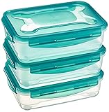 Amazon Basics - Frischhaltedosen-Set, luftdicht, 3er-Pack, (3 Aufbewahrungsbox für Lebensmittel x 1,2 l), Klar