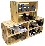 3er Set Massive Bücherregalkisten/Regalkisten/Schuhregalkisten Johanna mit einem Mittelbrett Apfelkiste Weinkiste aus dem Alten Land 50 x 40x x30cm (Natur MIT Einlage LÄNGS)