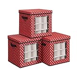 SONGMICS Aufbewahrungsboxen für Weihnachtskugeln, 3er Set, Faltboxen, für Weihnachtsdeko, 64 kleine Fächer je Box, Flexible Trennwände, 30,5 x 30,5 x 30,5 cm, rot RFB029R01