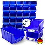 26x Stapelboxen Größe 3 Werkstatt Garage Keller Sichtlagerboxen 248x145x127mm Lagerboxen blau Sichtlagerkästen Kleinteile Aufbewahrung