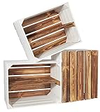 CHICCIE 3 Set Holzkiste Grete Geflammt Weiß 50x40x30cm - Langes Regal Weinkiste